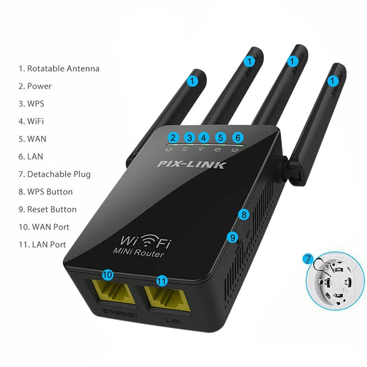 Wireless Smart WiFi Router Repeater with 4 WiFi Antennas, Plug Specification:US Plug(Black) - Image 5