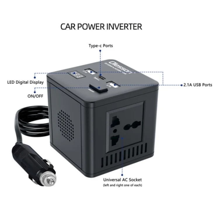 With LED Digital Display Car Power Inverter 150W Power Socket 2Type-C+2USB Car Charger - Image 2