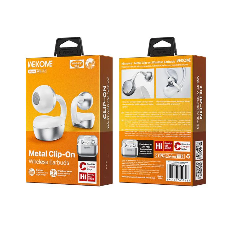 WK WS-37 Kinvoice Series Clip-on Metal Wireless Bluetooth Earphone(Silver) - Image 3