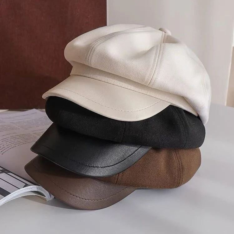 Women Beret Autumn Literary Retro Newsboy Hat Octagonal Girl Cap, Size: Free Size(Beige) - Image 3