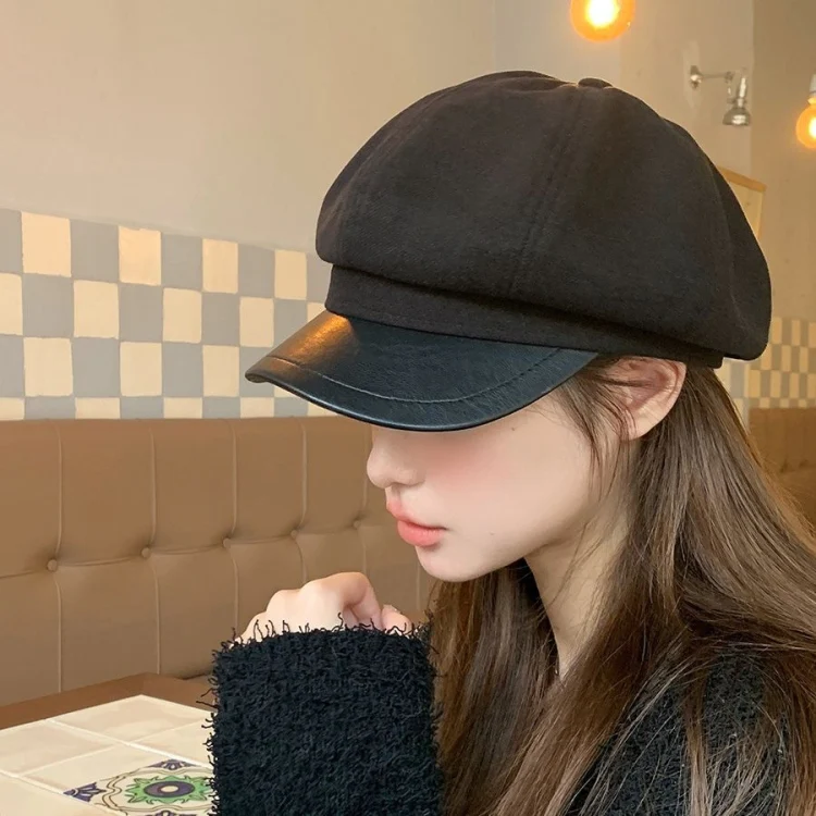 Women Beret Autumn Literary Retro Newsboy Hat Octagonal Girl Cap, Size: Free Size(Coffee) - Image 7