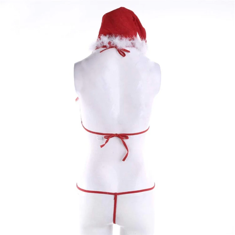 Women Christmas Hollow Sexy Lingerie Bras Panty Thong with Santa Hat Set, Size: M(Red) - Image 3