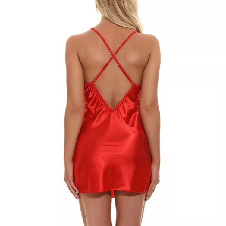 Women Christmas Oil Glossy Cloth Pajamas Deep V-Neck Lace Plush Pajamas, Size: XL(Red) - Image 3