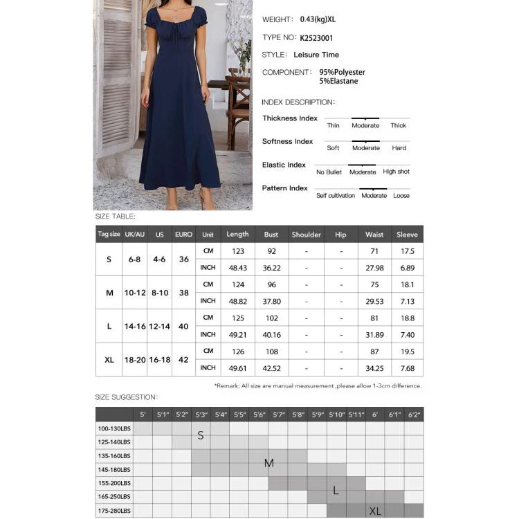 Women Elegant Pure Color Bubble Sleeve French Dress, Size:XXL(Navy Blue) - Image 6