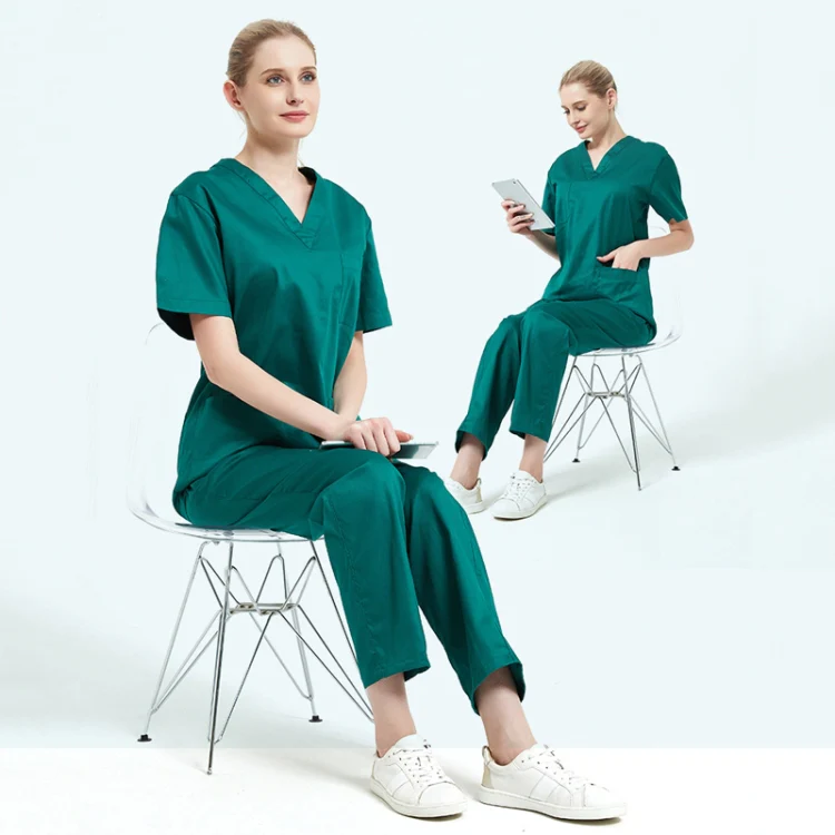 Women Grooming Pet Dental Work Clothes Short-Sleeved Top + Pants Set, Size: XXXL(Peacock Blue) - Image 6