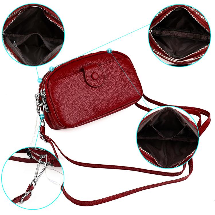 Women Large Capacity Genuine Leather Crossbody Bag(Dark Blue) - Image 5