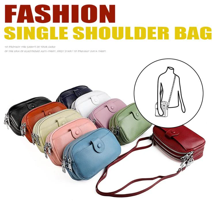Women Large Capacity Genuine Leather Crossbody Bag(Light Green) - Image 2