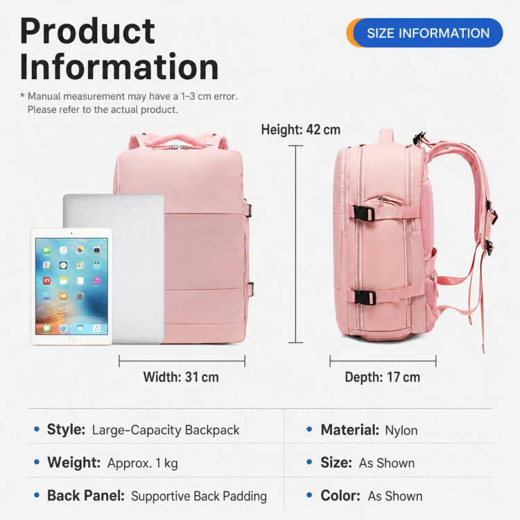 Women Men Travel Backpack Carry-On with Laptop Compartment & USB Port, Shoe Storage, Wet/Dry Separation, Waterproof Large Capacity Daypack(2210 Beige+Brown) - Image 13