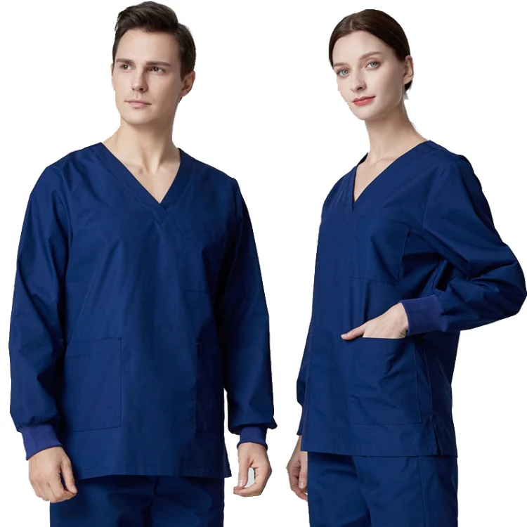 Women Scrub Pet Dental Work Clothes Long-sleeved Top + Pants Set, Size: XL(Peacock Blue) - Image 2
