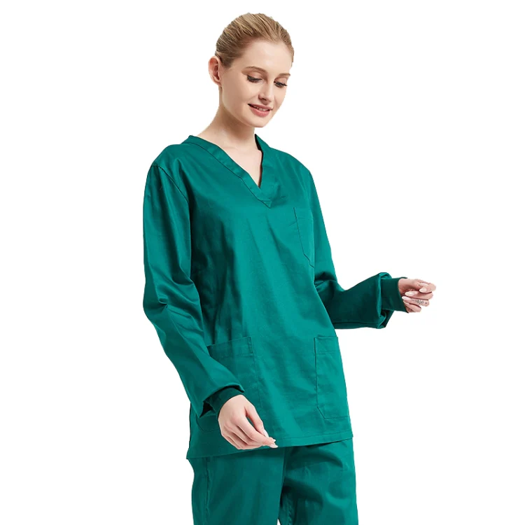 Women Scrub Pet Dental Work Clothes Long-sleeved Top + Pants Set, Size: XXXL(Dark Green)