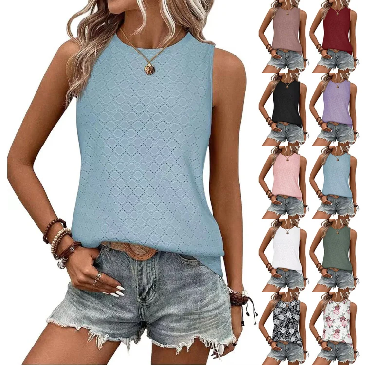 Women Spring Summer Round Neck Printed Vest T-Shirt Top, Size: L(Black) - Image 4