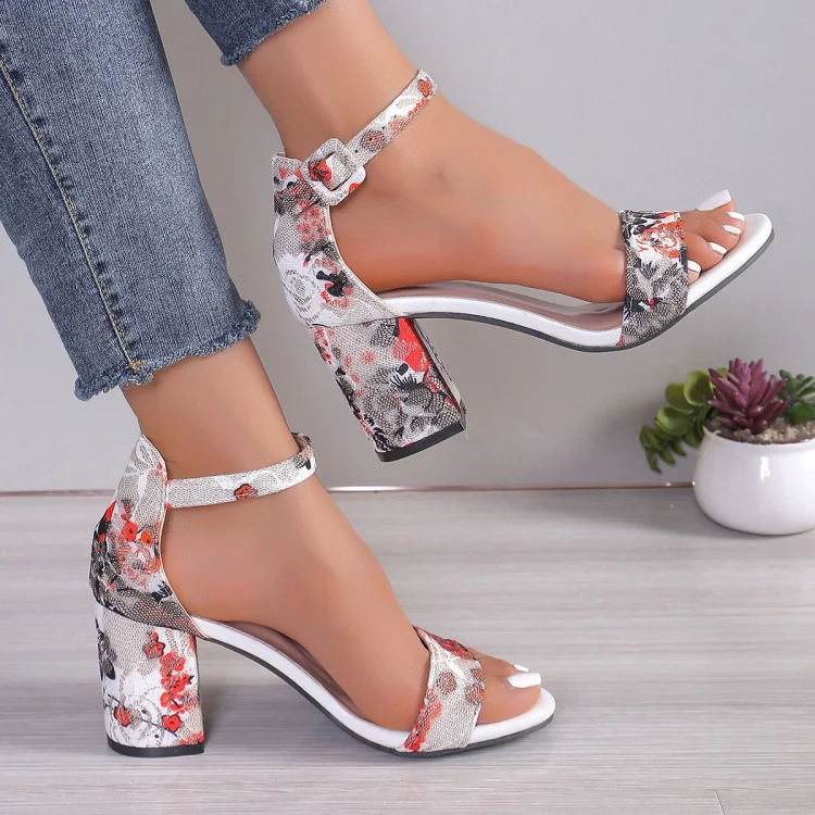 Women Summer Roman Sandals Thick Bottom Slope Heel Printed Buckle High Heels Sandals, Size: 38(Red)