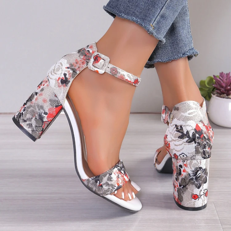 Women Summer Roman Sandals Thick Bottom Slope Heel Printed Buckle High Heels Sandals, Size: 38(Red) - Image 5
