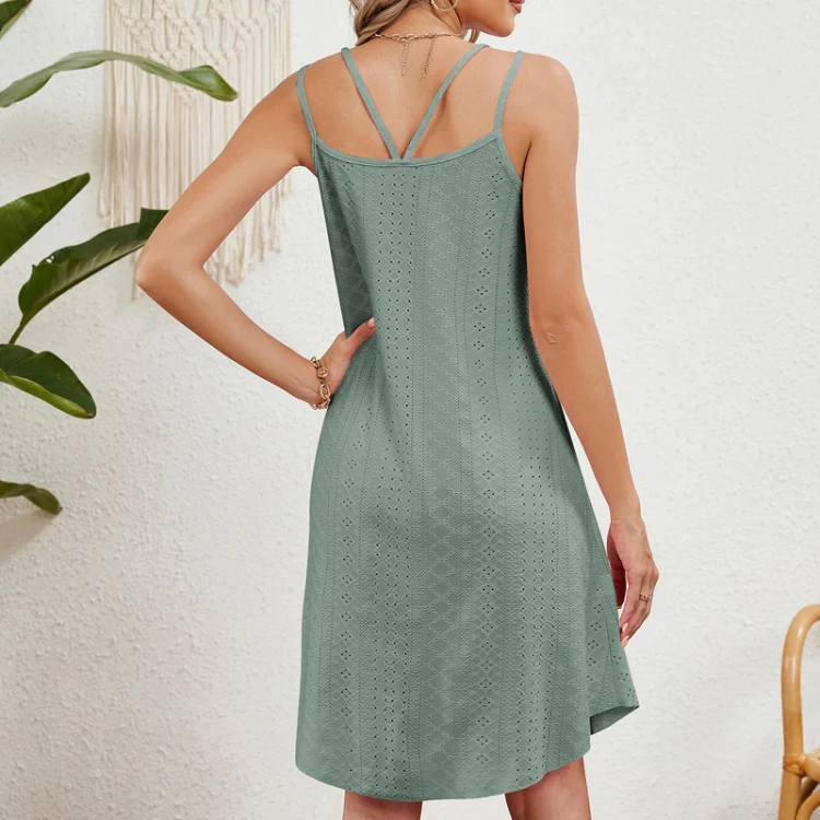 Women Summer Round Neck Halter Loose Sleeveless Dress, Size: XXL(green) - Image 4