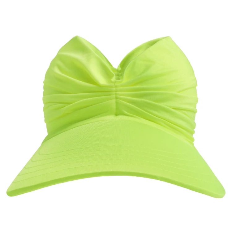 Women Visor Sun Protection Cap Elastic Hollow Large Brim Hat(Fluorescent Yellow) - Image 3