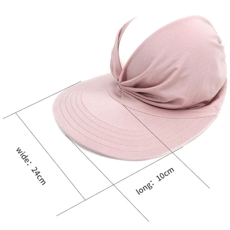 Women Visor Sun Protection Cap Elastic Hollow Large Brim Hat(Leather Pink) - Image 5