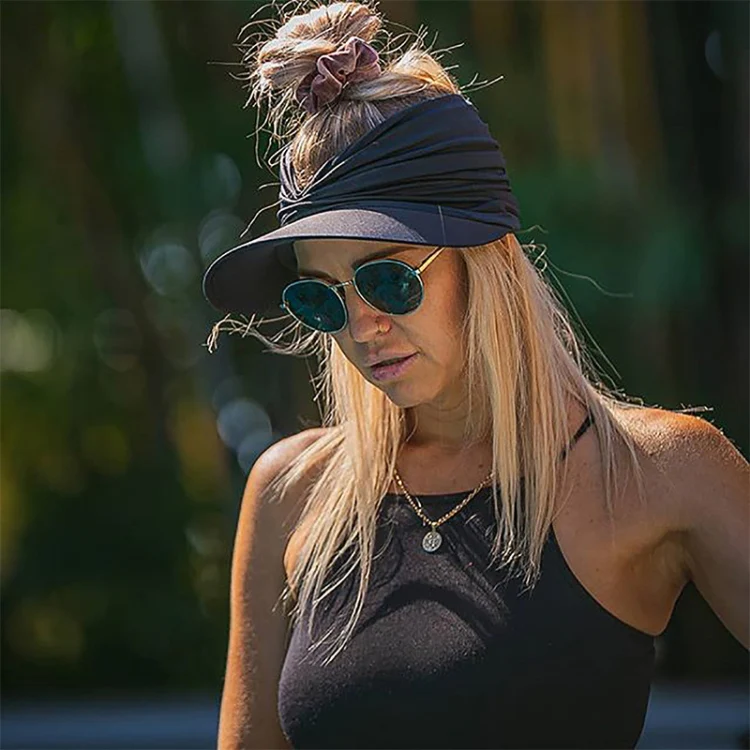 Women Visor Sun Protection Cap Elastic Hollow Large Brim Hat(Leather Pink) - Image 7