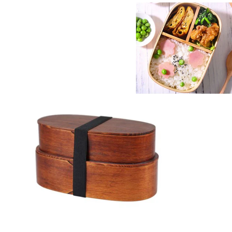 Wood Environmental Protection Tableware Portable Lunch Box Bento Box, Style:Double Layer(Paint Color)