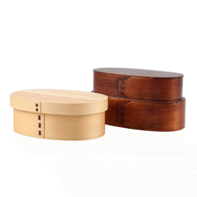 Wood Environmental Protection Tableware Portable Lunch Box Bento Box, Style:Double Layer(Paint Color) - Image 3