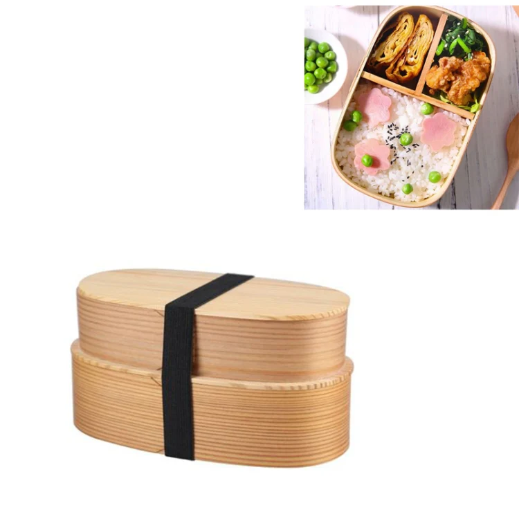Wood Environmental Protection Tableware Portable Lunch Box Bento Box, Style:Double Layer(Wood Color) - Image 2