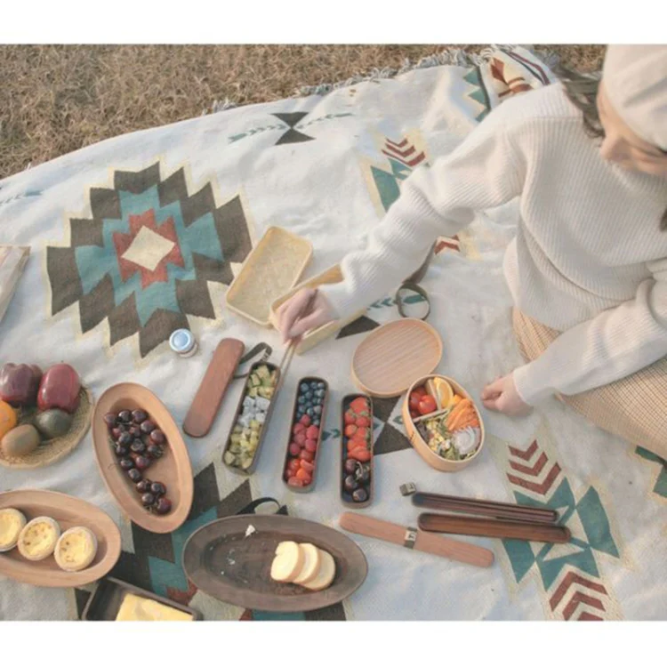 Wood Environmental Protection Tableware Portable Lunch Box Bento Box, Style:Single Layer(Wood Color) - Image 5