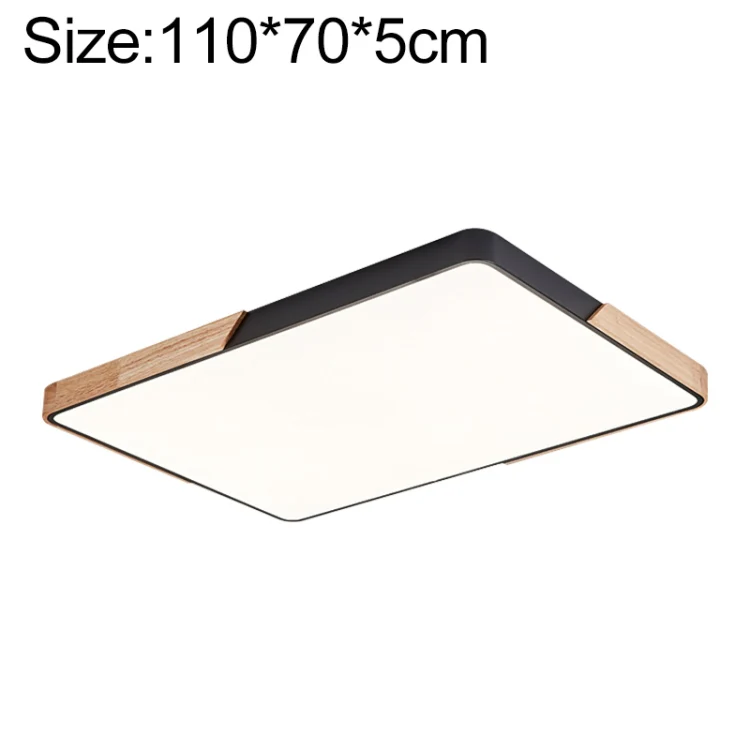 Wood Macaron LED Rectangle Ceiling Lamp, 3-Colors Light, Size:110x70cm(Black)