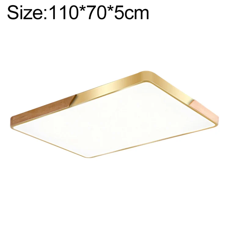 Wood Macaron LED Rectangle Ceiling Lamp, 3-Colors Light, Size:110x70cm(Gold)