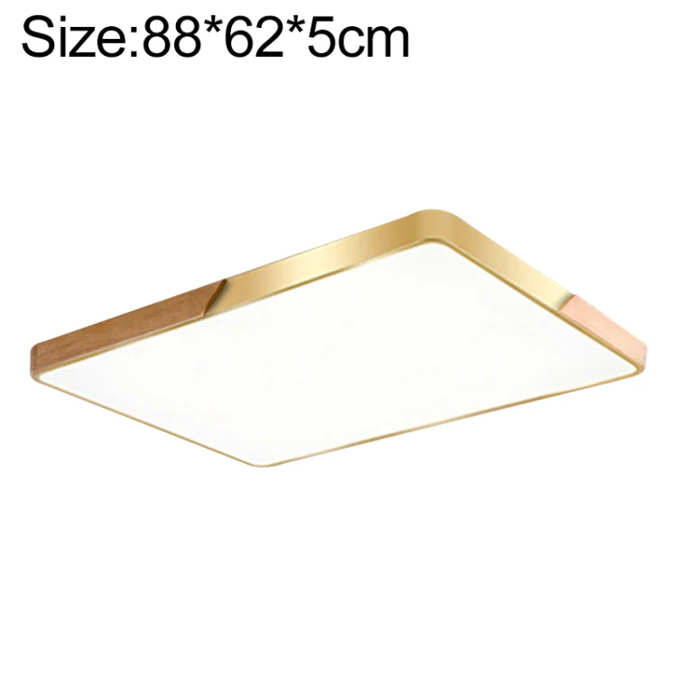 Wood Macaron LED Rectangle Ceiling Lamp, 3-Colors Light, Size:88x62cm(Gold)