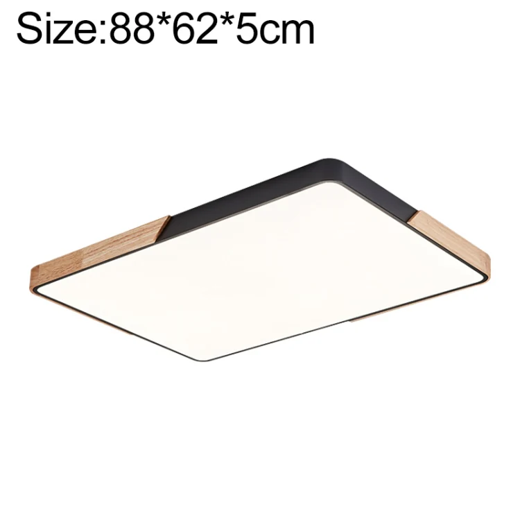 Wood Macaron LED Rectangle Ceiling Lamp, White Light, Size:88x62cm(Black)