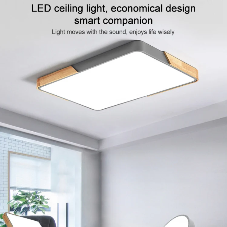 Wood Macaron LED Rectangle Ceiling Lamp, White Light, Size:88x62cm(Black) - Image 6