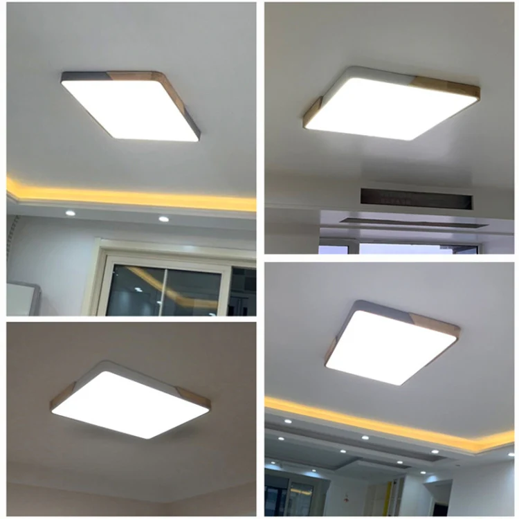 Wood Macaron LED Rectangle Ceiling Lamp, White Light, Size:88x62cm(Black) - Image 7
