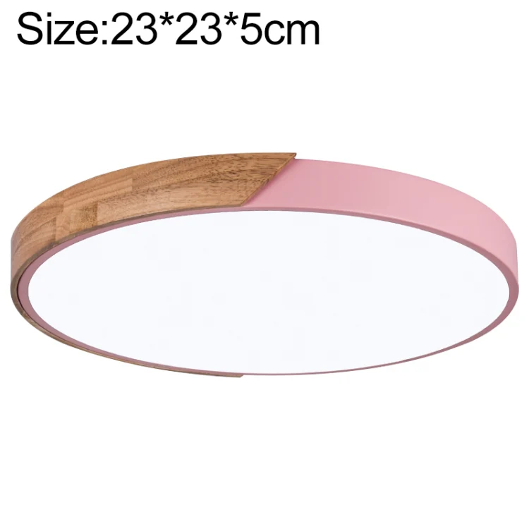 Wood Macaron LED Round Ceiling Lamp, 3-Colors Light, Size:23cm(Pink)