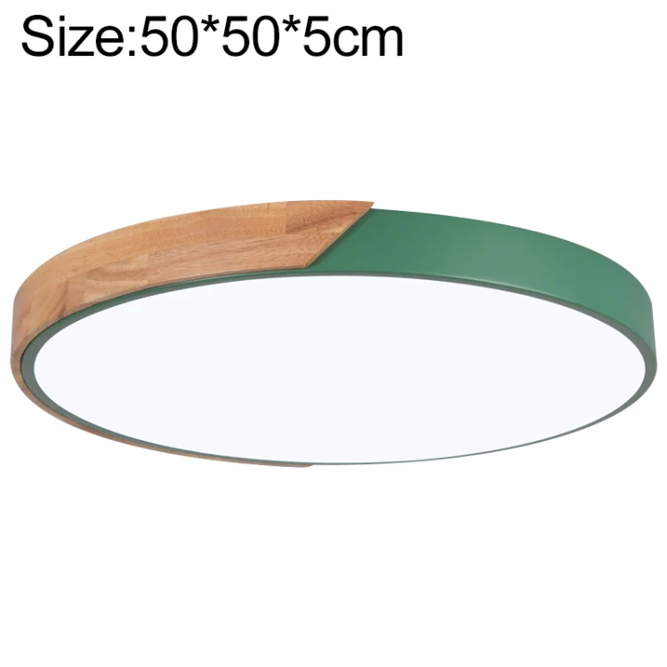 Wood Macaron LED Round Ceiling Lamp, 3-Colors Light, Size:50cm(Green)