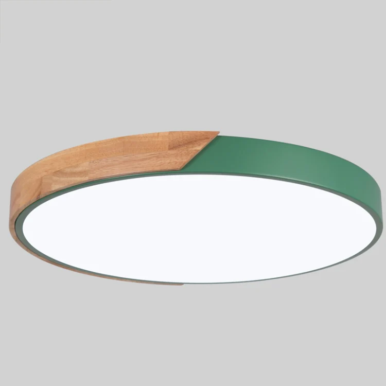Wood Macaron LED Round Ceiling Lamp, 3-Colors Light, Size:50cm(Green) - Image 2