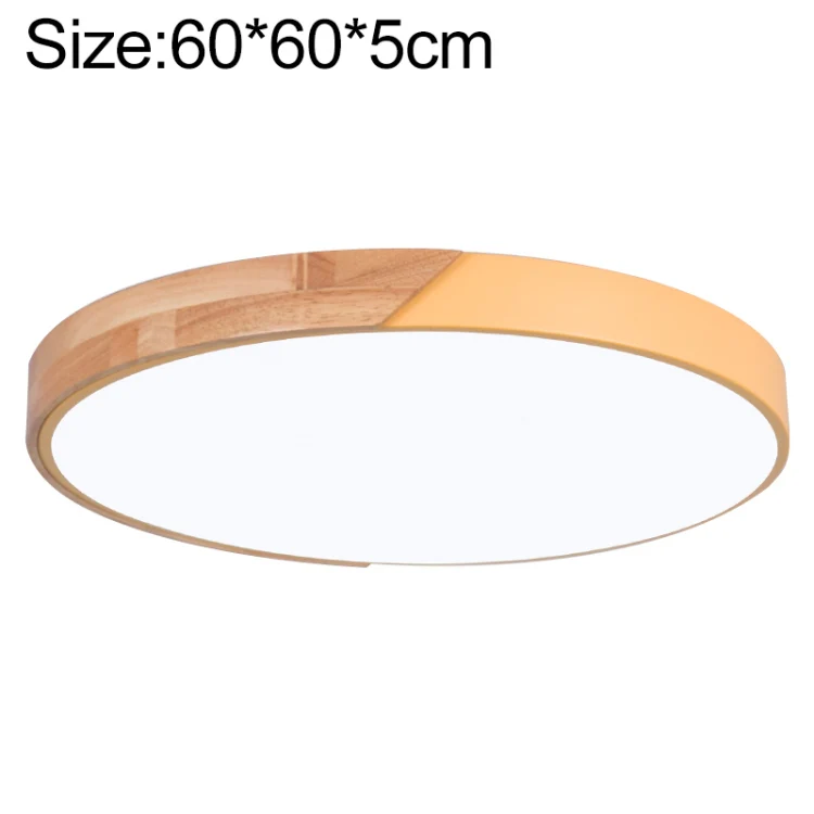 Wood Macaron LED Round Ceiling Lamp, 3-Colors Light, Size:60cm(Yellow)