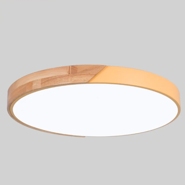 Wood Macaron LED Round Ceiling Lamp, 3-Colors Light, Size:60cm(Yellow) - Image 2