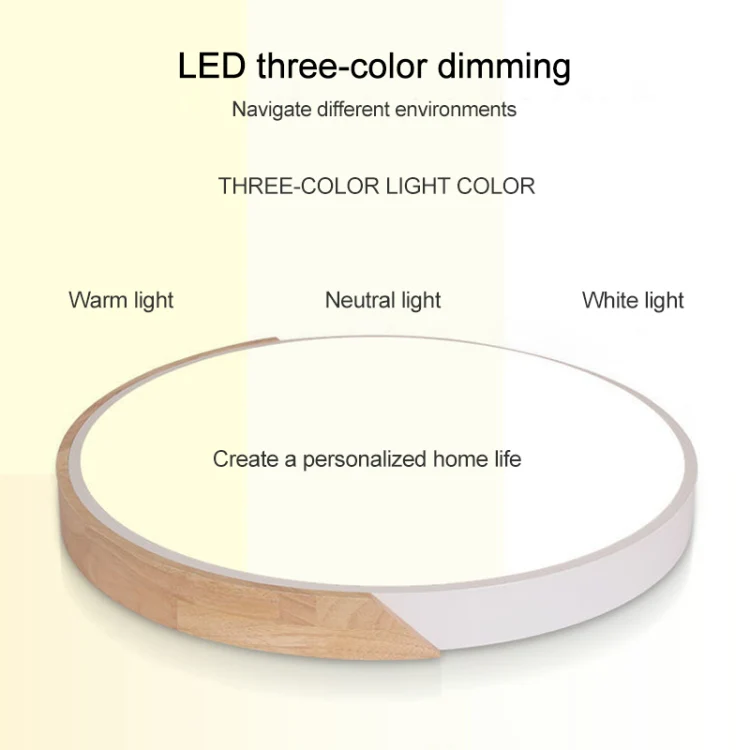 Wood Macaron LED Round Ceiling Lamp, 3-Colors Light, Size:60cm(Yellow) - Image 5