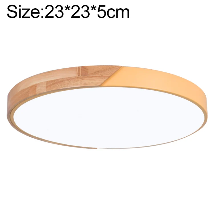Wood Macaron LED Round Ceiling Lamp, Stepless Dimming, Size:23cm(Yellow)