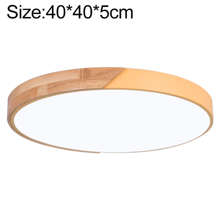 Wood Macaron LED Round Ceiling Lamp, Stepless Dimming, Size:40cm(Yellow)