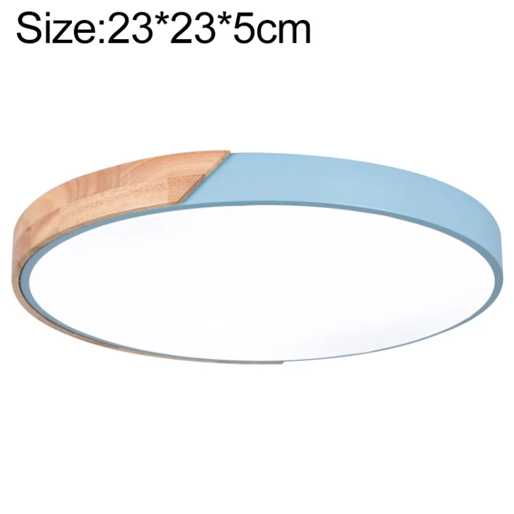 Wood Macaron LED Round Ceiling Lamp, White Light, Size:23cm(Blue)