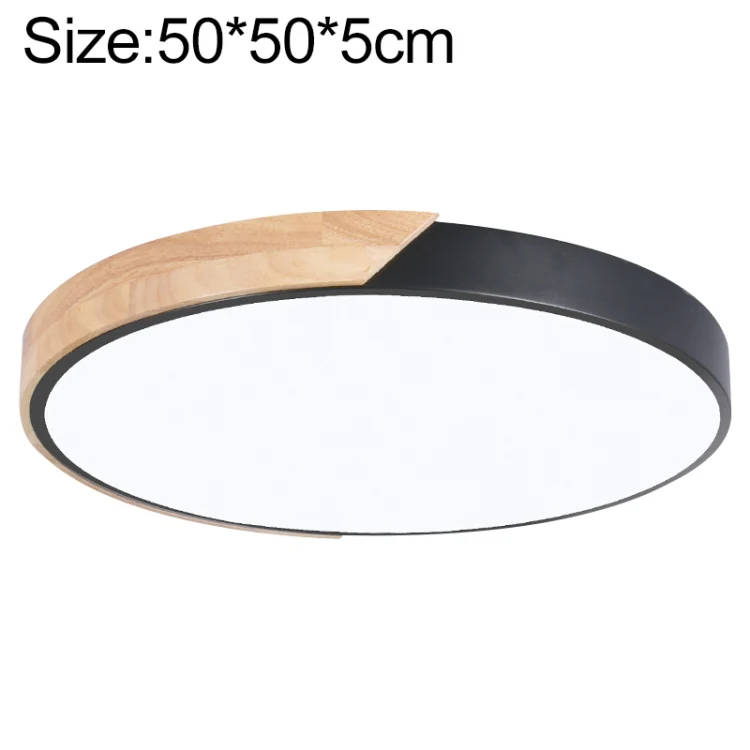 Wood Macaron LED Round Ceiling Lamp, White Light, Size:50cm(Black)