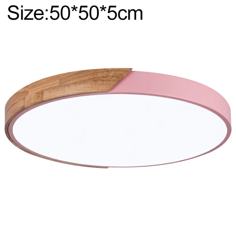 Wood Macaron LED Round Ceiling Lamp, White Light, Size:50cm(Pink)