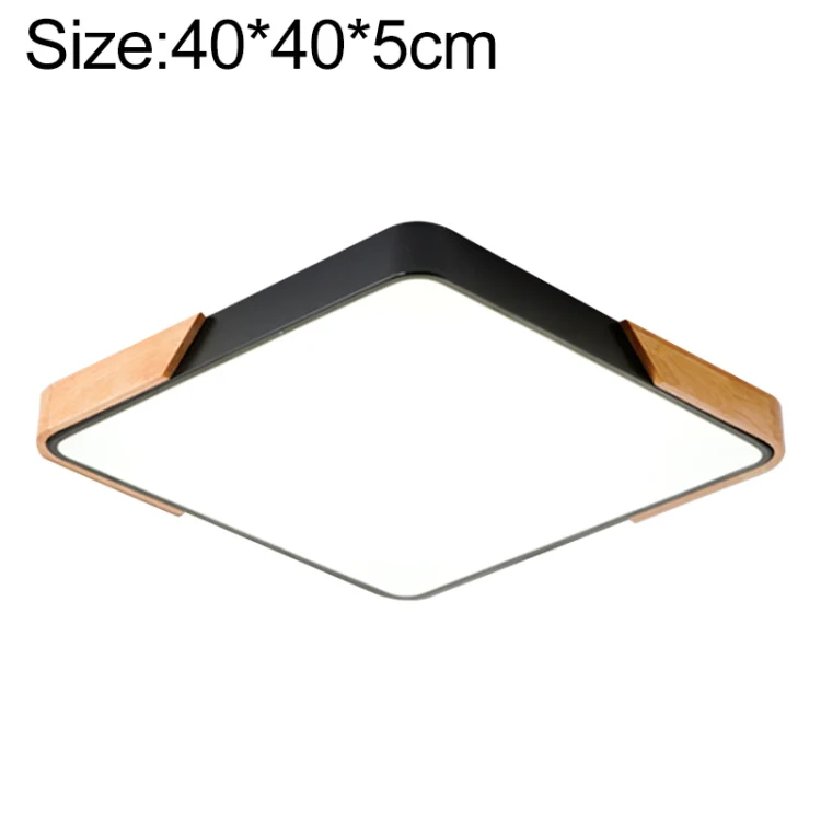 Wood Macaron LED Square Ceiling Lamp, 3-Colors Light, Size:40cm(Black)