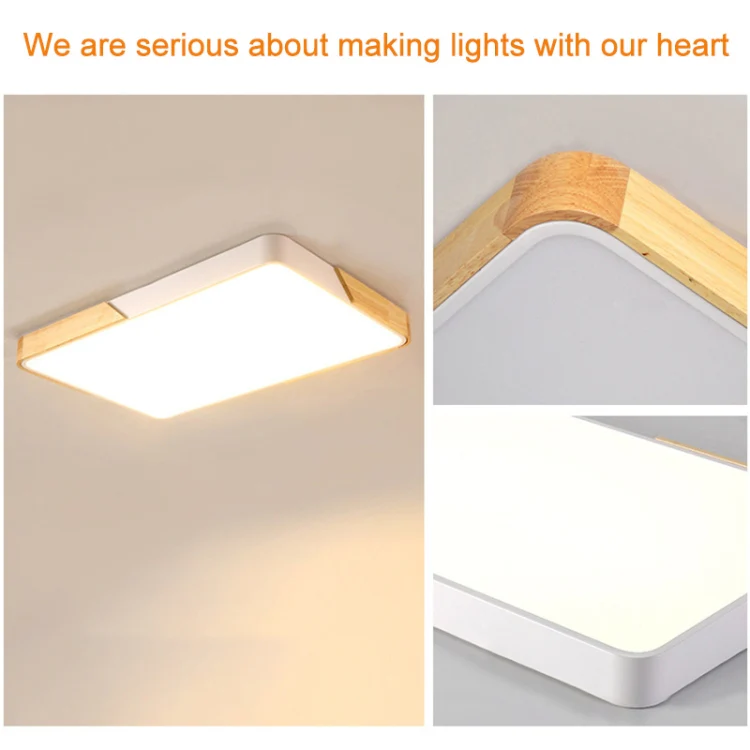 Wood Macaron LED Square Ceiling Lamp, 3-Colors Light, Size:40cm(Grey) - Image 5