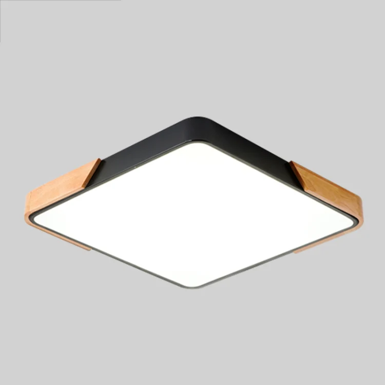 Wood Macaron LED Square Ceiling Lamp, 3-Colors Light, Size:60cm(Black) - Image 2