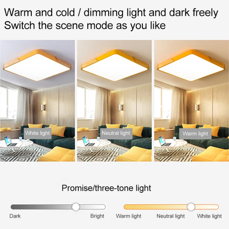 Wood Macaron LED Square Ceiling Lamp, 3-Colors Light, Size:60cm(Grey) - Image 6