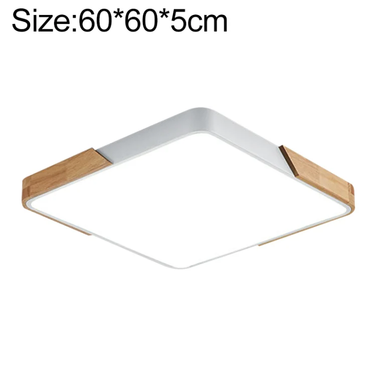 Wood Macaron LED Square Ceiling Lamp, 3-Colors Light, Size:60cm(White)