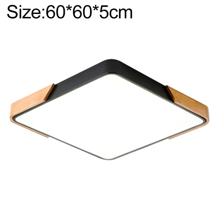 Wood Macaron LED Square Ceiling Lamp, Stepless Dimming, Size:60cm(Black)