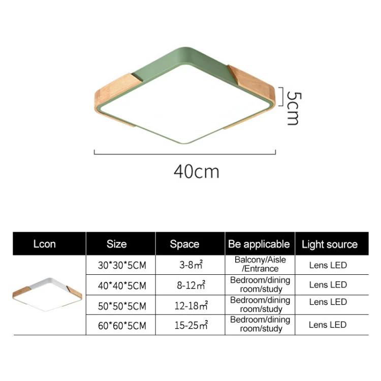 Wood Macaron LED Square Ceiling Lamp, Stepless Dimming, Size:60cm(White) - Image 3