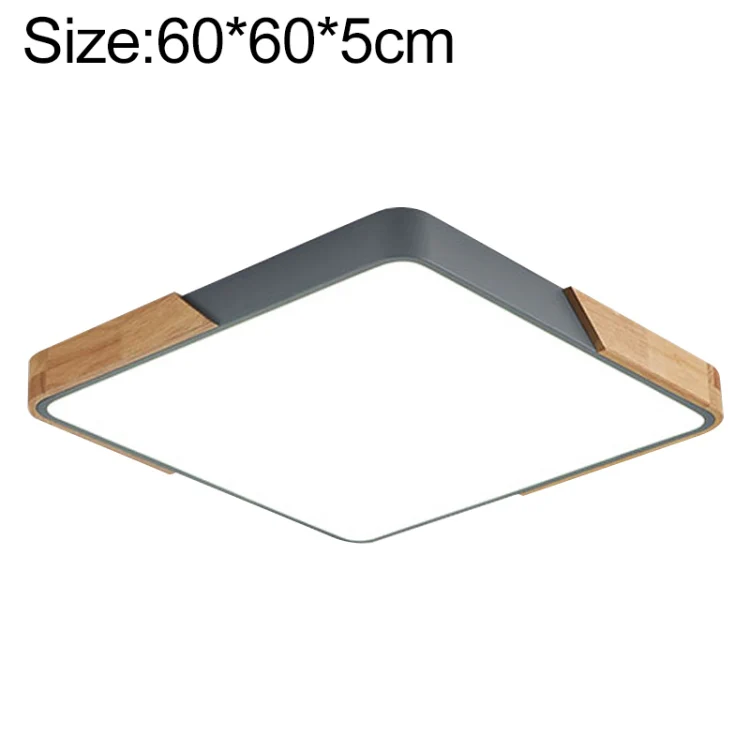 Wood Macaron LED Square Ceiling Lamp, White Light, Size:60cm(Grey)